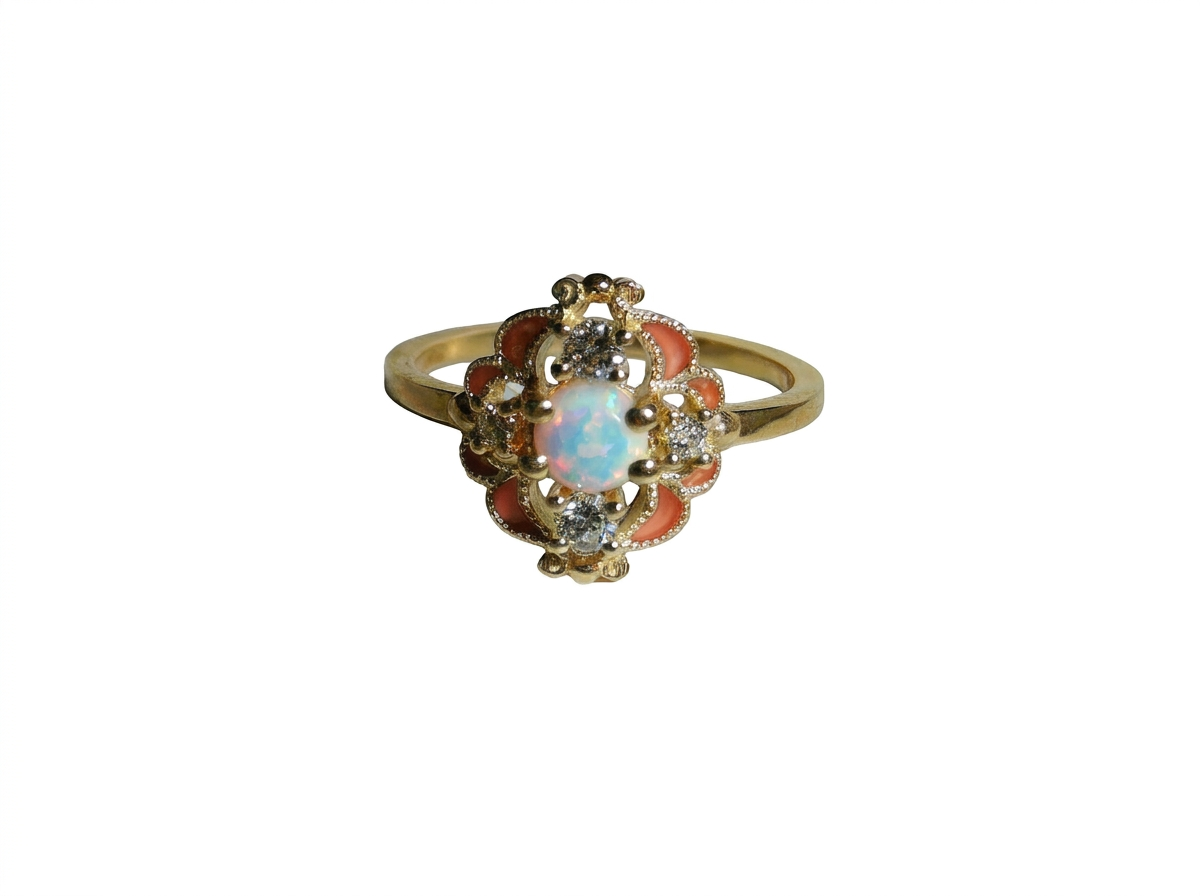 10K Yellow Gold Opal & Diamond Ring